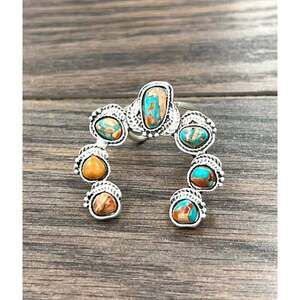 Boho Southwestern Squash Gemstone Adjustable‎ Statement Cuff Ring for Unique Sty